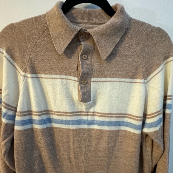 VTG 70's Men's Long Sleeve Striped Neutral Polo Button Up Shirt Acrylic Knit SM - Picture 3 of 11